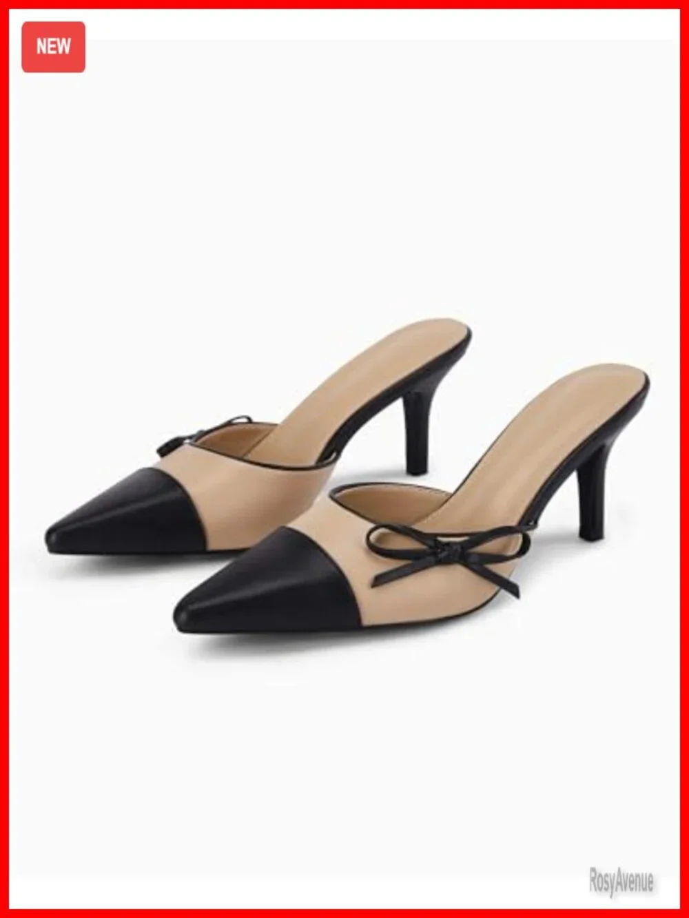Kitten Heels Bow Tie Mules Two Tone Closed Toe Slip On Wedding Pumps